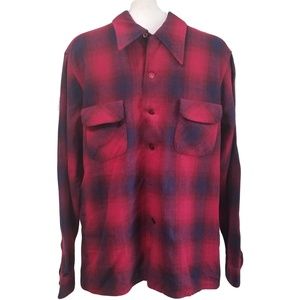 Vintage Wool Plaid Button Down Shirt Men's Large